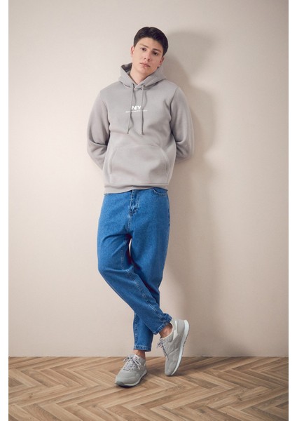 3 Iplik Ny Baskılı Kapüşonlu Sweatshirt