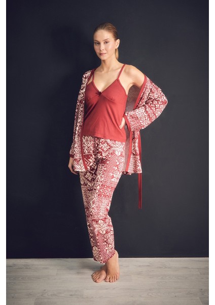 Etnik Desenli Askılı 3 Lü Pijama Takımı fiyatları
