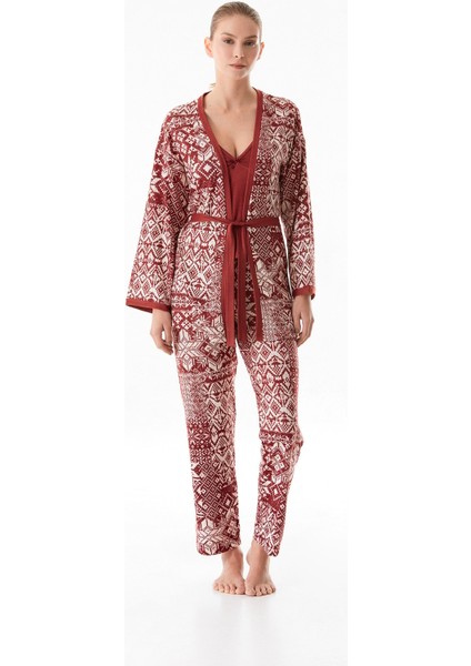 Etnik Desenli Askılı 3 Lü Pijama Takımı modelleri