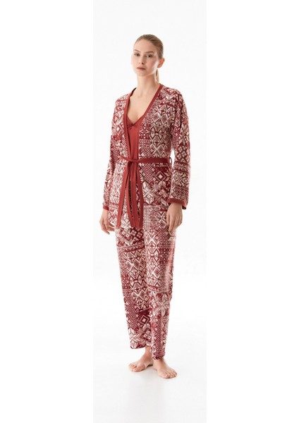 Etnik Desenli Askılı 3 Lü Pijama Takımı indirimleri