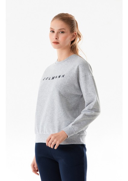 3 Iplik Yazı Baskılı Bisiklet Yaka Sweatshirt