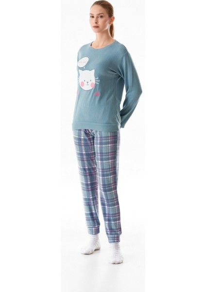 Kedi Nakışlı Bisiklet Yaka 2 Li Pijama Takımı fiyatları