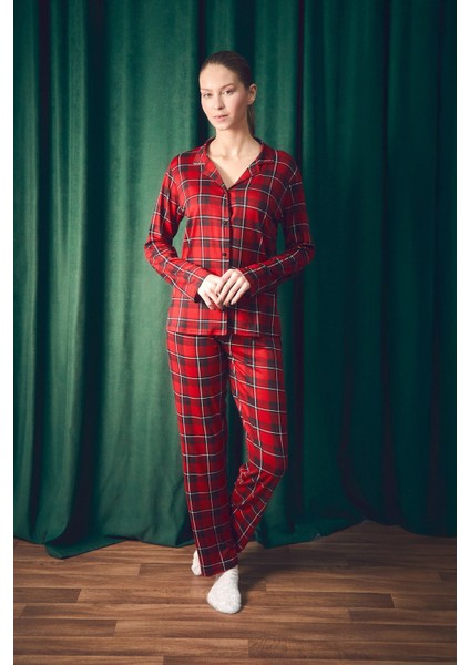 Ekose Desenli Gömlek Yaka 2 Li Pijama Takımı