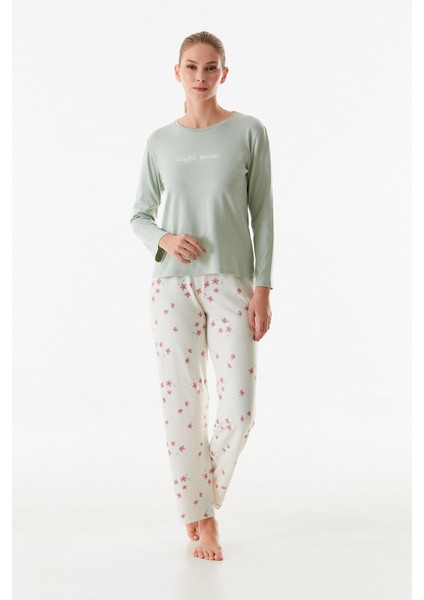 Yazı Baskılı Bisiklet Yaka 2 Li Pijama Takımı