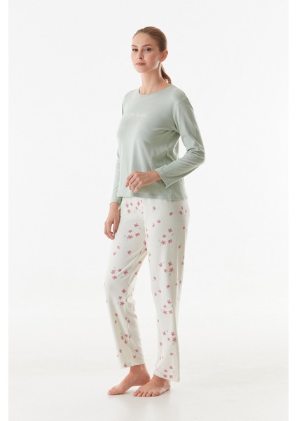 Yazı Baskılı Bisiklet Yaka 2 Li Pijama Takımı