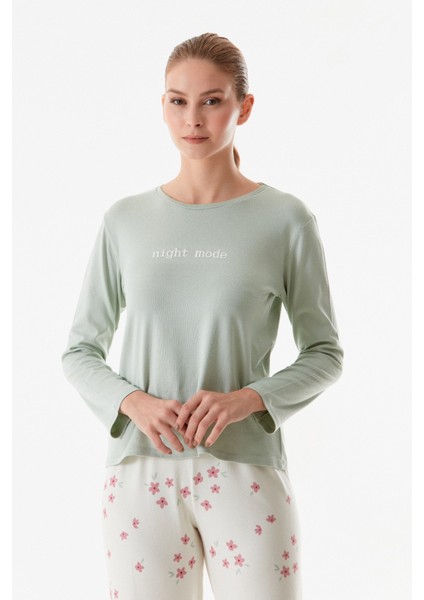 Yazı Baskılı Bisiklet Yaka 2 Li Pijama Takımı