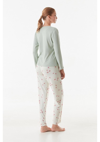 Yazı Baskılı Bisiklet Yaka 2 Li Pijama Takımı