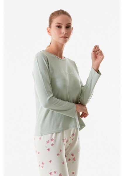 Yazı Baskılı Bisiklet Yaka 2 Li Pijama Takımı