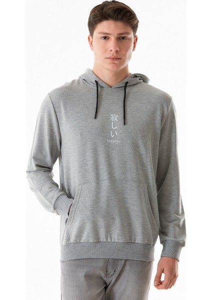 Lonely Yazı Baskılı Kapüşonlu Kanguru Cepli Sweatshirt