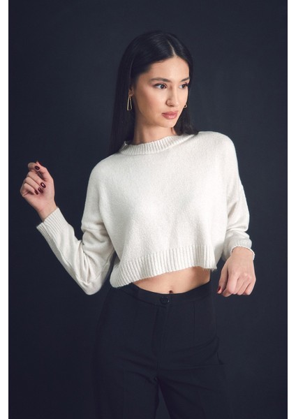 Basic Bisiklet Yaka Crop Triko Kazak