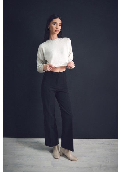 Basic Bisiklet Yaka Crop Triko Kazak