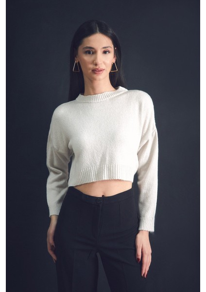 Basic Bisiklet Yaka Crop Triko Kazak