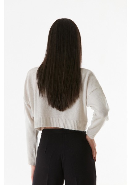 Basic Bisiklet Yaka Crop Triko Kazak