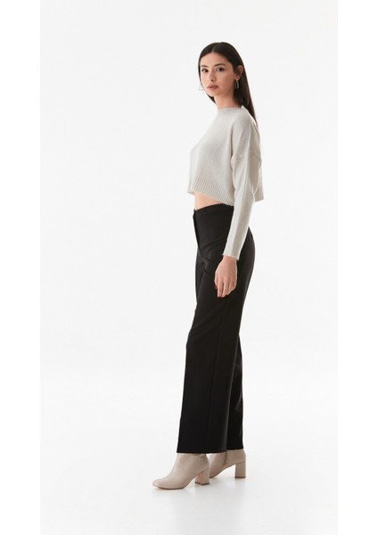 Basic Bisiklet Yaka Crop Triko Kazak