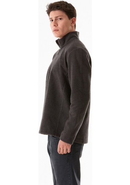 Yarım Fermuarlı Dik Yaka Polar Sweatshirt