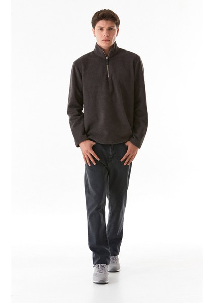 Yarım Fermuarlı Dik Yaka Polar Sweatshirt