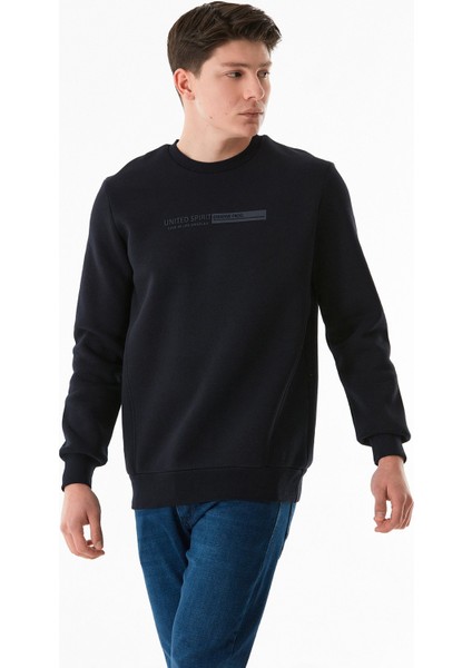 3 Iplik Kabartma Baskılı Bisiklet Yaka Sweatshirt