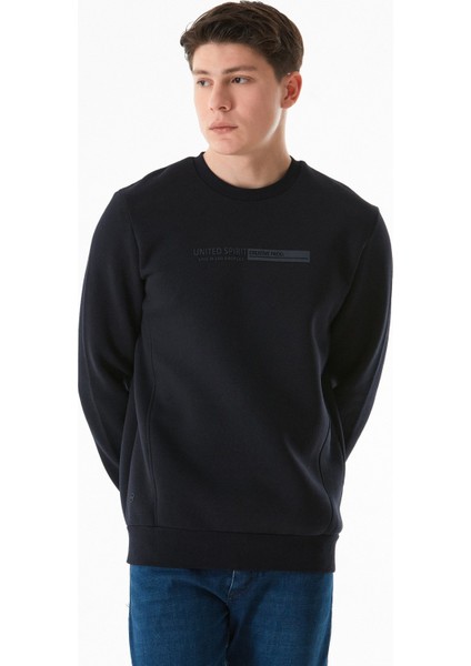 3 Iplik Kabartma Baskılı Bisiklet Yaka Sweatshirt