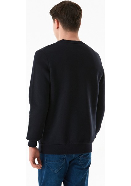 3 Iplik Kabartma Baskılı Bisiklet Yaka Sweatshirt