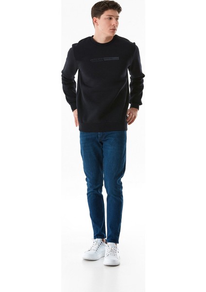 3 Iplik Kabartma Baskılı Bisiklet Yaka Sweatshirt