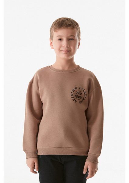 Yazı Baskılı Bisiklet Yaka Erkek Çocuk Sweatshirt