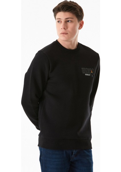 3 Iplik Yazı Nakışlı Bisiklet Yaka Sweatshirt