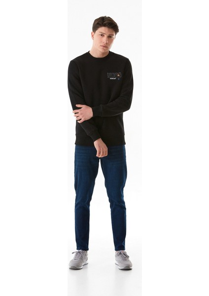 3 Iplik Yazı Nakışlı Bisiklet Yaka Sweatshirt fırsatları