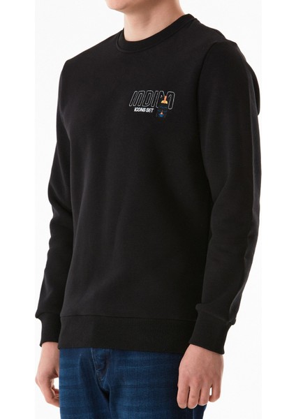 3 Iplik Yazı Nakışlı Bisiklet Yaka Sweatshirt indirimleri