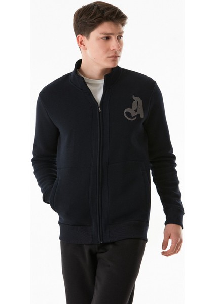 3 Iplik Harf Baskılı Fermuarlı Dik Yaka Sweatshirt fiyatları