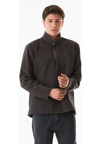 Yarım Fermuarlı Dik Yaka Polar Sweatshirt