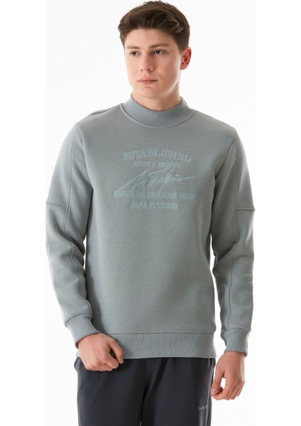 3 Iplik Established Yazı Nakışlı Dik Yaka Sweatshirt