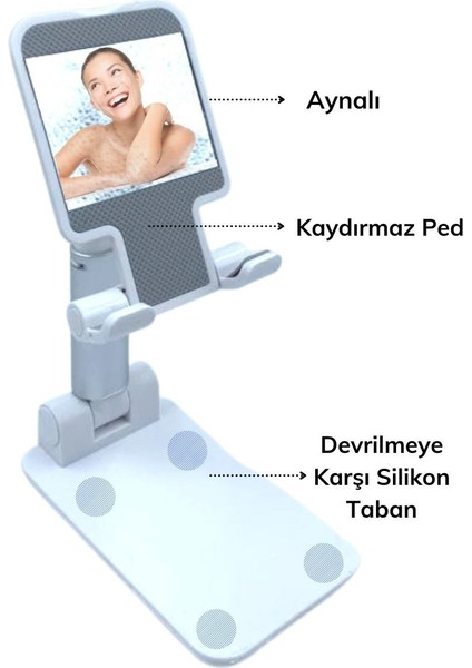 Siyah Aynalı Cep Telefonu Sabitleyici Stand Katlanabilir Ayarlanabilir Telefon Stan - MCT4281-5041