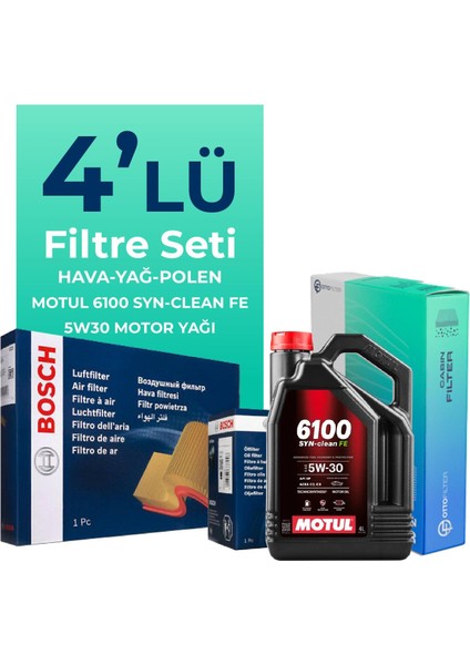 Citroen C-Elysee 1.2 Benzinli Filtre Bakım Seti Motul Motor Yağlı (2017-2022) 4 Lü