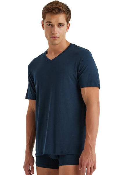 V Yaka Düz Antrasit Erkek T-Shirt 9308