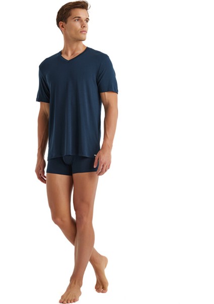 V Yaka Düz Antrasit Erkek T-Shirt 9308