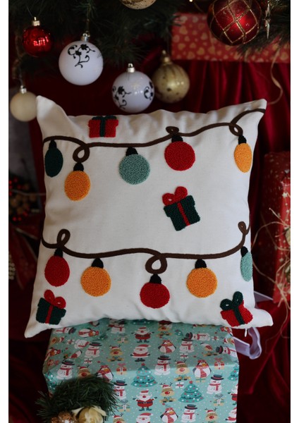 Yilbasina Özel HO HO HO ve Lambalı Dekoratif Punch Kırlent Yastık Kılıfı - 2 ADET