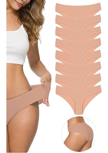 8 Adet Kadın Dikişsiz Lazer Kesim Esnek İz yapmayan Külot Ten