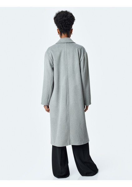 Kruvaze Düğmeli Cepli Uzun Oversize Kaban