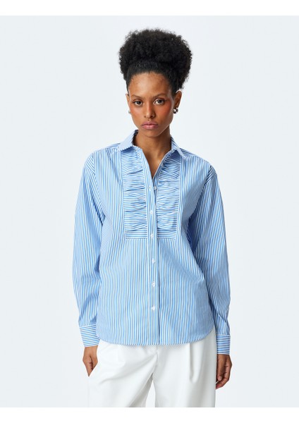 Klasik Yaka Uzun Kollu Fırfırlı Çizgili Gömlek modelleri