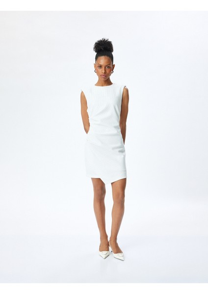 Drape Detaylı Kolsuz Kruvaze Çizgili Mini Elbise fiyatları