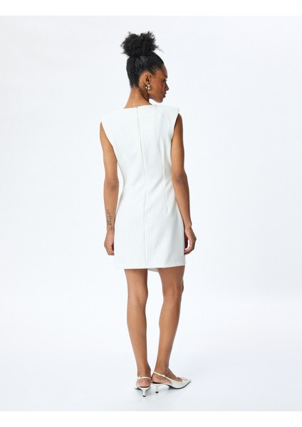 Drape Detaylı Kolsuz Kruvaze Çizgili Mini Elbise fırsatları