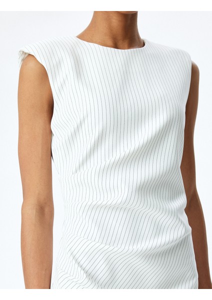 Drape Detaylı Kolsuz Kruvaze Çizgili Mini Elbise indirimleri