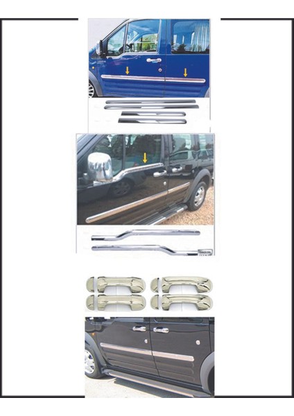 Ford Connect Krom Yan Kapı Çıtası4 Kapı 2002-2014 Çelik ve Kapı Kolu 4 Kapı Cam Çıtası 2 Parça