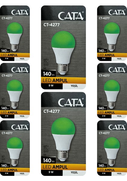 CT-4277 9W Yeşil Işık E27 Duylu LED Ampul (8 Adet)