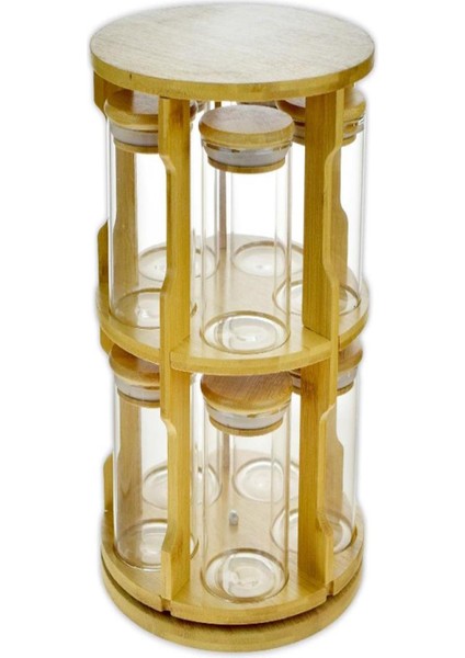 Tutku Döner Bambu Standlı Cam Baharat Seti 10 Prç 34950