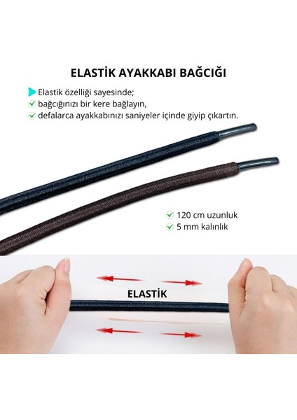 120 cm Elastik Bağcık, Yuvarlak Lastikli Ayakkabı Bağcığı, Bot Bağcığı, 1 Çift