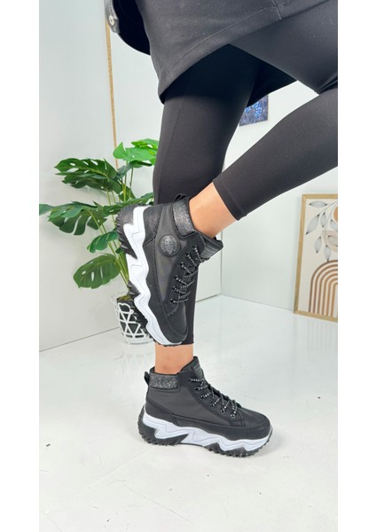 Günlük Kadın Sneaker Simli Bağcıklı Yüksek Kalın Topuklu Bilekli Rahat Hafif Spor Ayakkabı 2410 modelleri