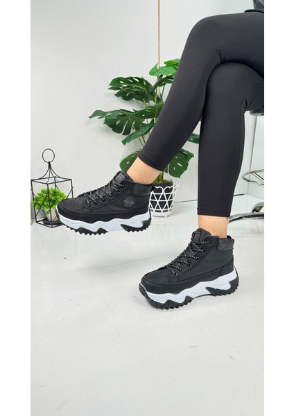 Günlük Kadın Sneaker Simli Bağcıklı Yüksek Kalın Topuklu Bilekli Rahat Hafif Spor Ayakkabı 2410 indirimleri