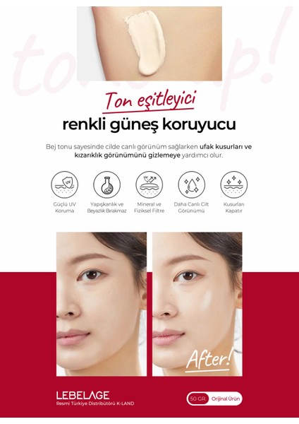 Ton Eşitleyici Renkli Güneş Koruyucu Lebelage Tone Up Sun Spf 50+ Pa++++