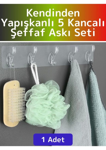 Özel Çok Fonksiyonlu Mutfak Banyo Askısı Iz Bırakmaz Kendinden Yapışkanlı 5 Kancalı Askı Seti 1 Adet